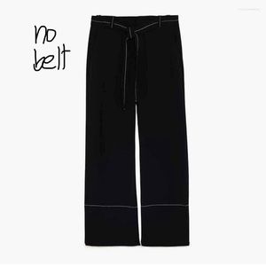 Used Zara Tall Black Wide Leg Trousers Pants Contrast White Stitching Small
